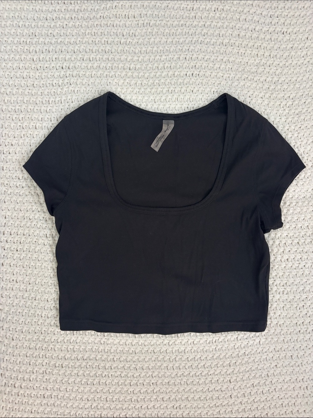 Outdoor Voices Black Ribbed Square Neck Crop Tee